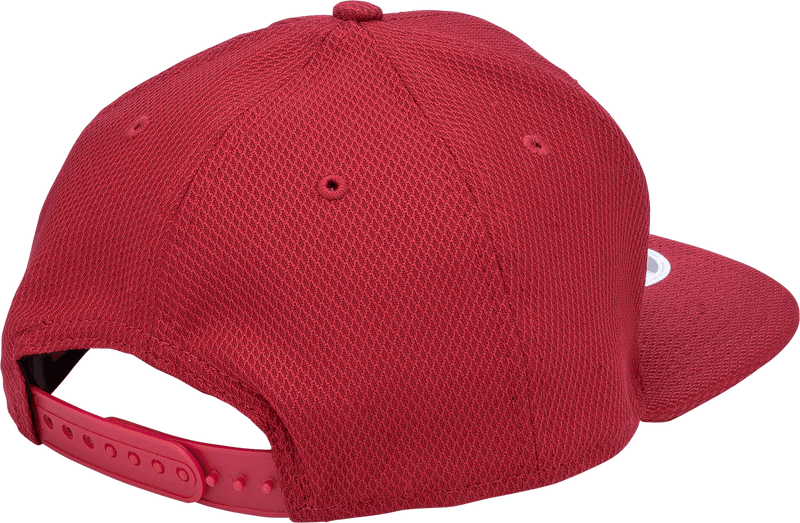 Back view of the Crimson & White, Mesh Snapback hat with DUDE logo