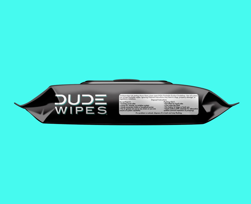 Side view of the DUDE Wipes Fragrance Free 48ct Package